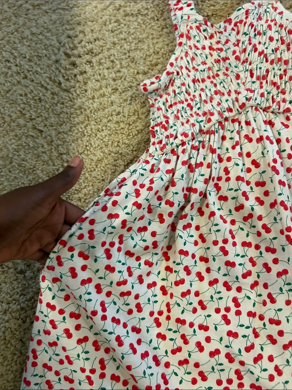 Old Navy White Cherry Print Smocked Sundress